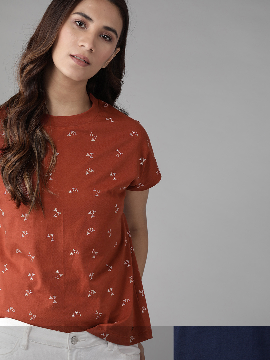 

Roadster Women Set Of 2 Pure Cotton T-shirts, Rust