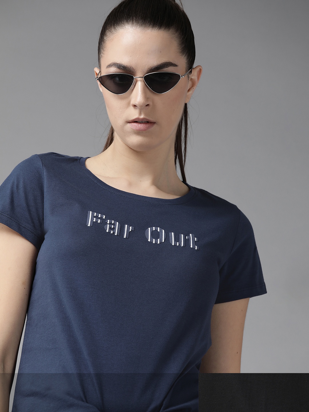 

Roadster Women Set Of 2 Pure Cotton T-shirts, Navy blue