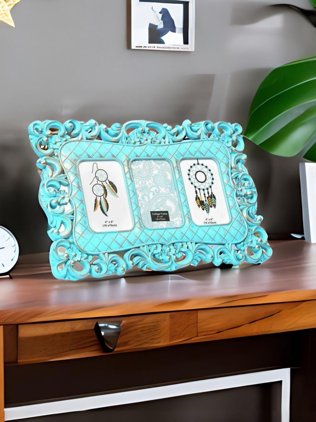 

Athome by Nilkamal Seagreen & Golden 3 Pics Scroll Collage Photo Frame, Sea green