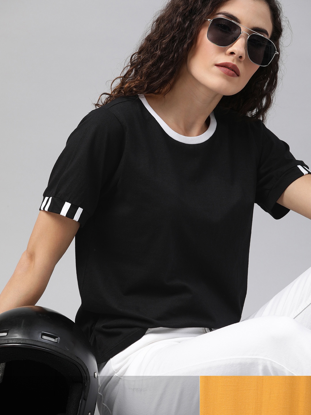 

Roadster Women Pack of 2 Cotton T-shirt, Black