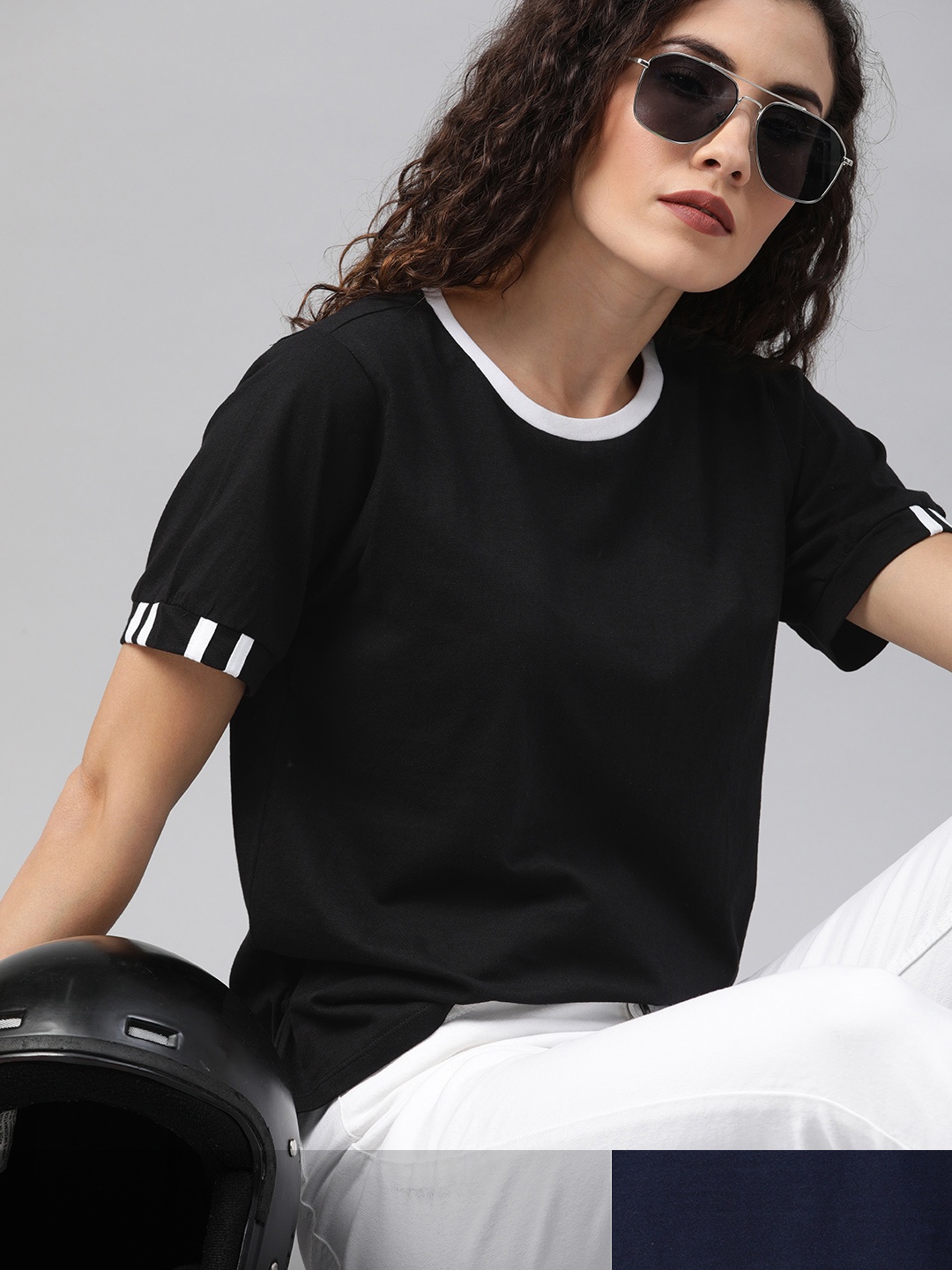 

Roadster Women Pack of 2 Solid Cotton T-shirt, Black