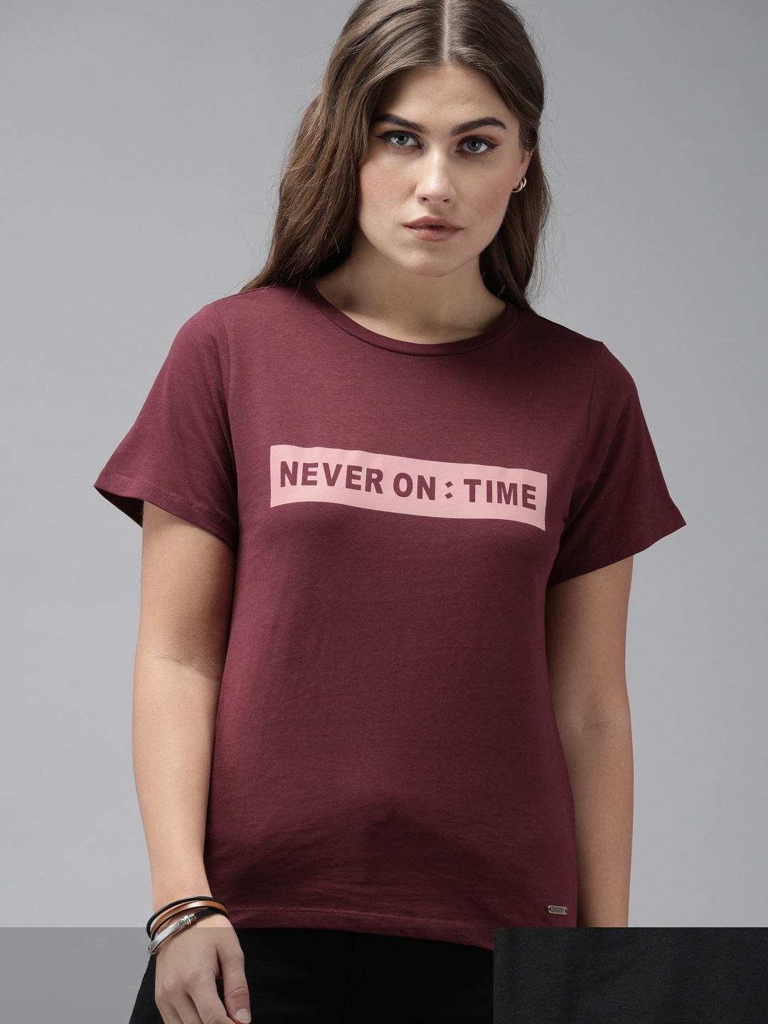 

Roadster Women Pack of 2 Cotton T-shirt, Maroon