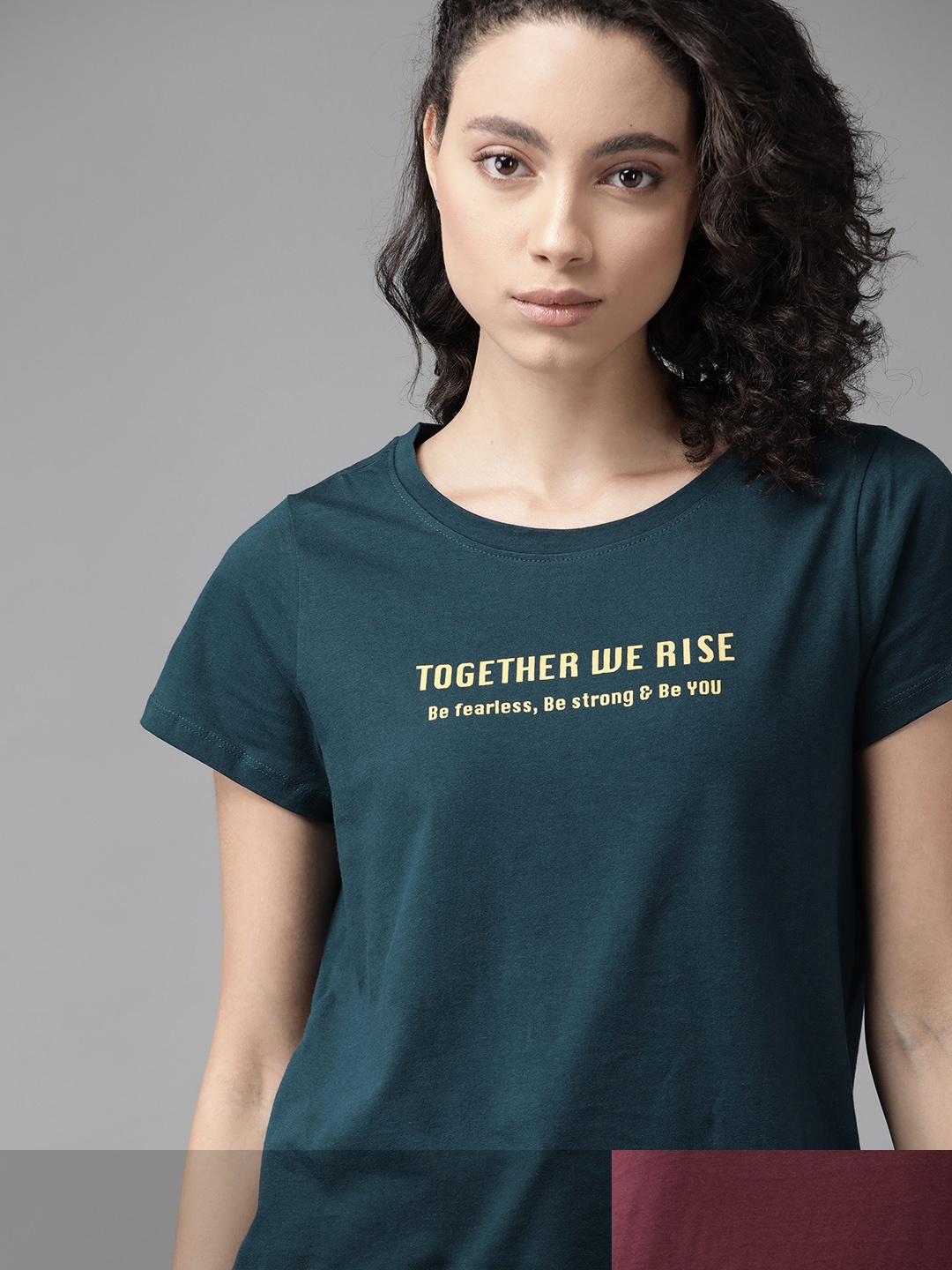 

Roadster Women Pack of 2 Printed Cotton T-shirt, Teal