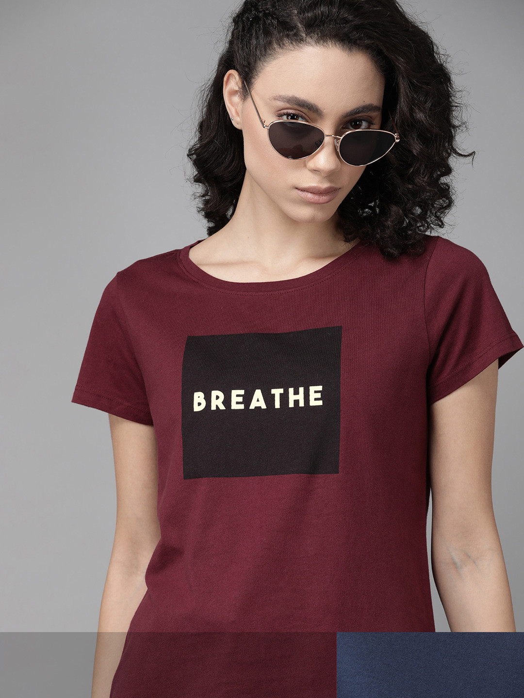 

Roadster Women Set Of 2 Printed Pure Cotton T-shirts, Maroon