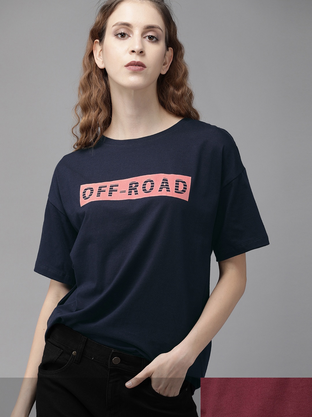 

Roadster Women Pack of 2 Printed Cotton T-shirt, Maroon