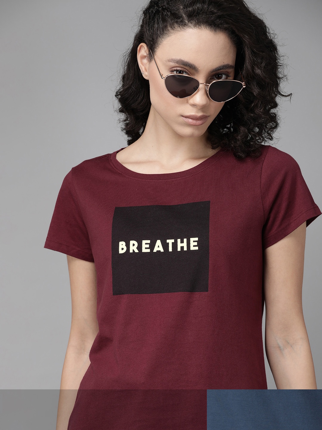 

Roadster Women Set Of 2 Printed Pure Cotton T-shirts, Navy blue