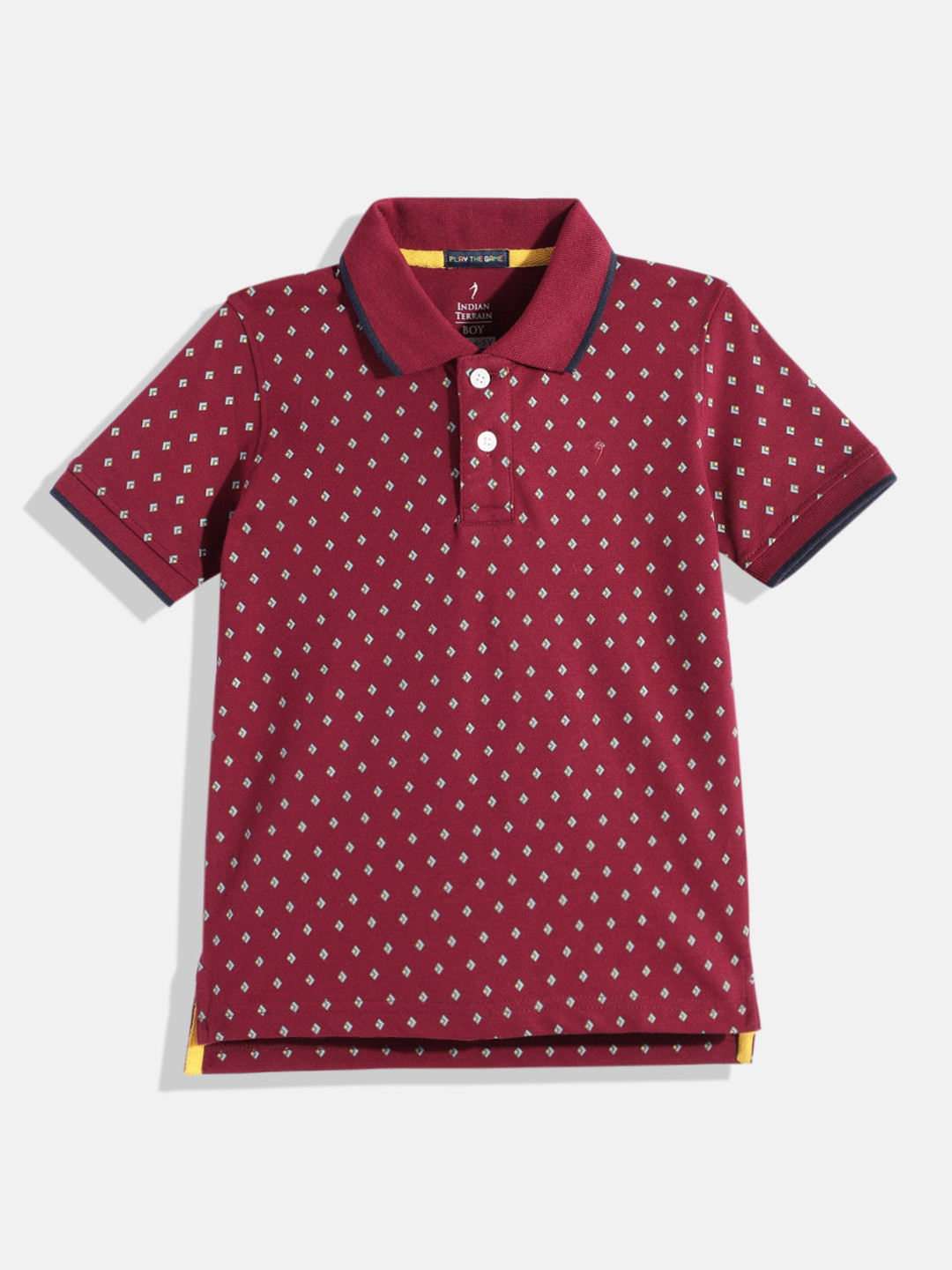 

Indian Terrain Boys Printed Polo Collar T-shirt, Burgundy