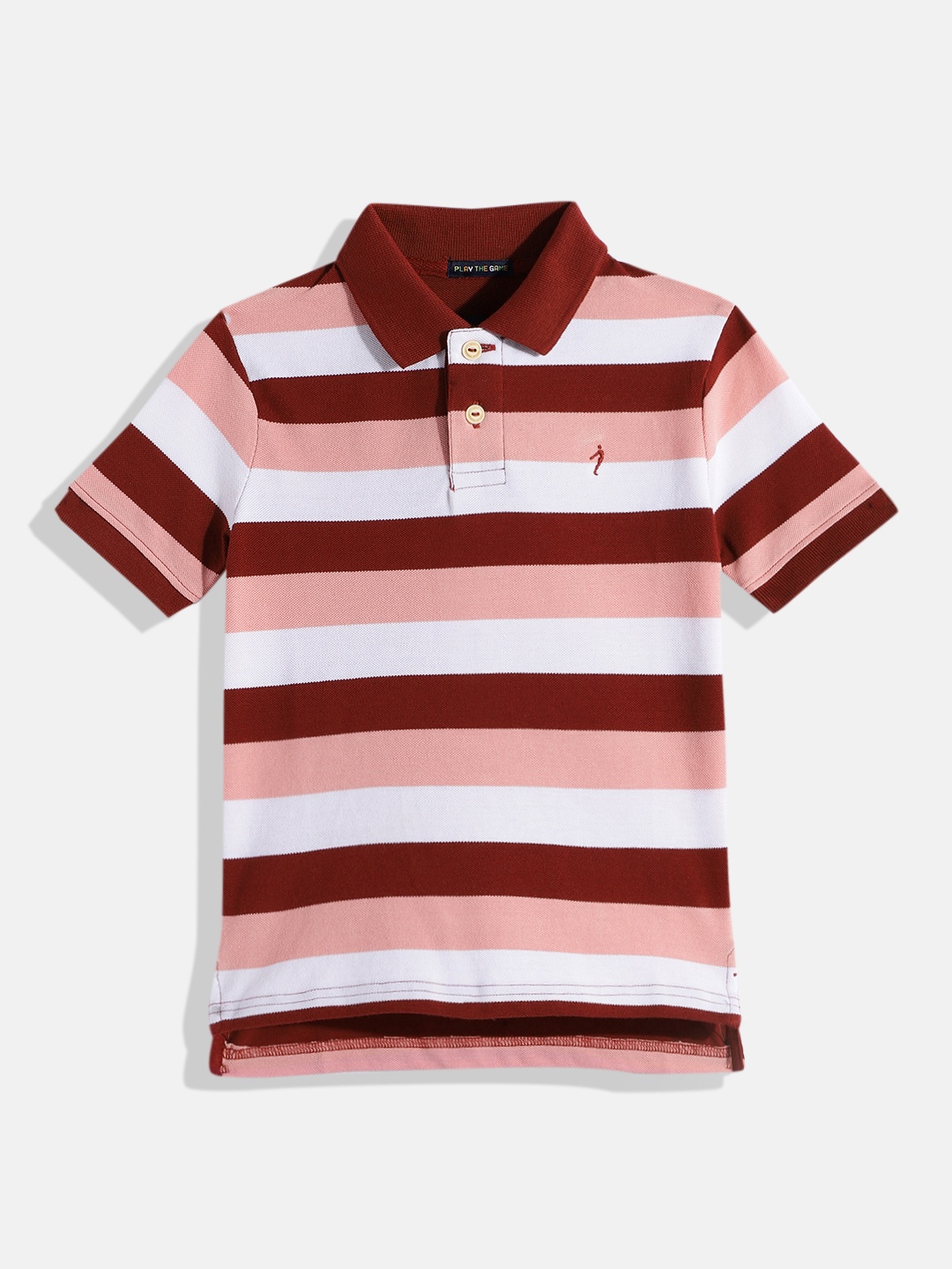 

Indian Terrain Boys Striped Polo Collar Pure Cotton T-shirt, Red