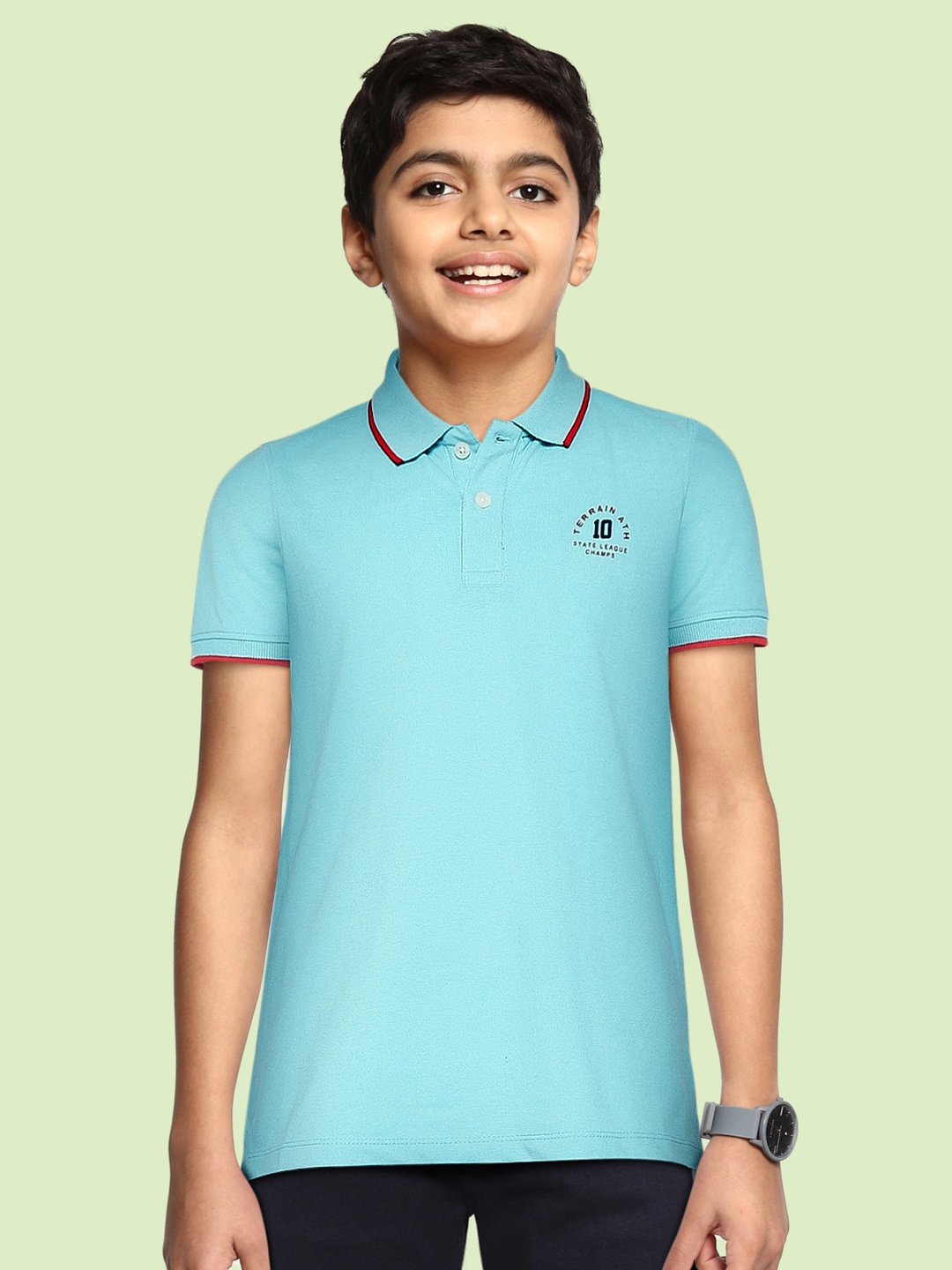 

Indian Terrain Boys Blue Solid Polo Collar Anti Static T-shirt