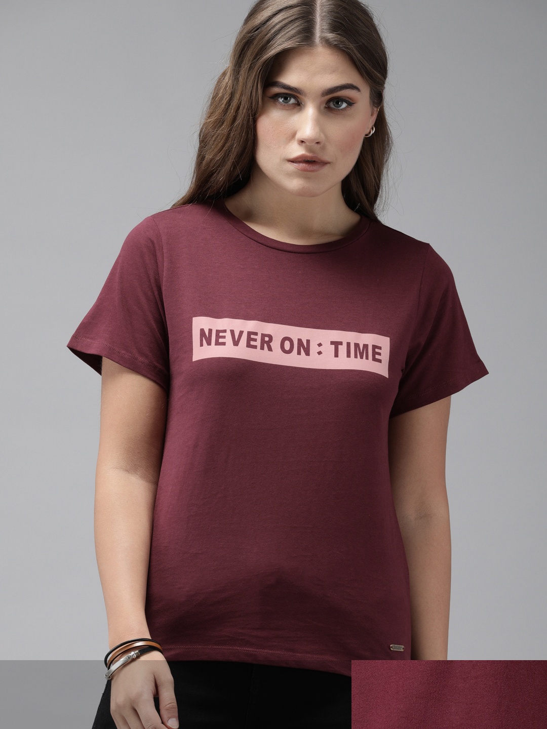 

Roadster Women Pack of 2 Maroon Printed Cotton T-shirt