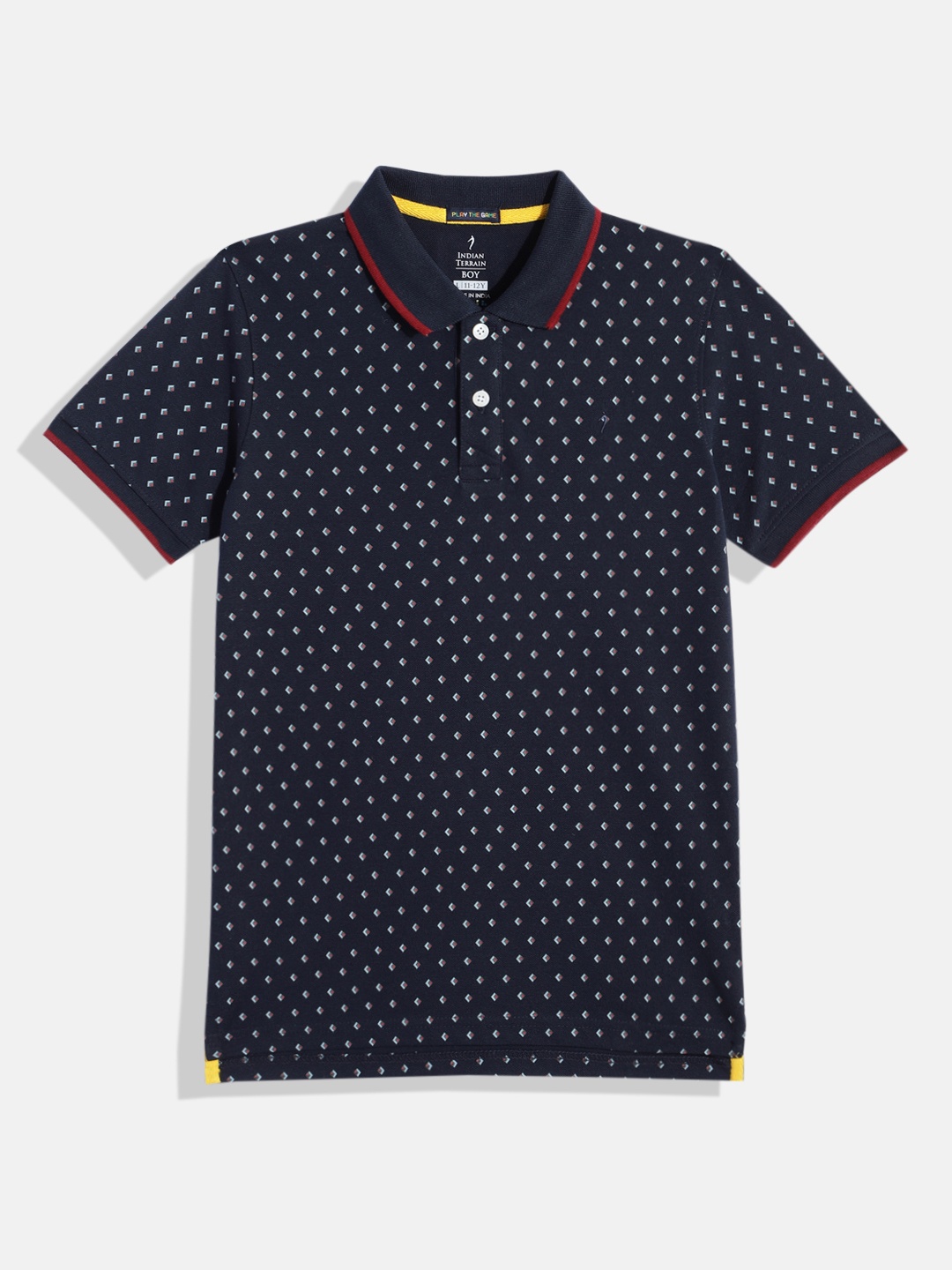 

Indian Terrain Boys Printed Polo Collar T-shirt, Navy blue