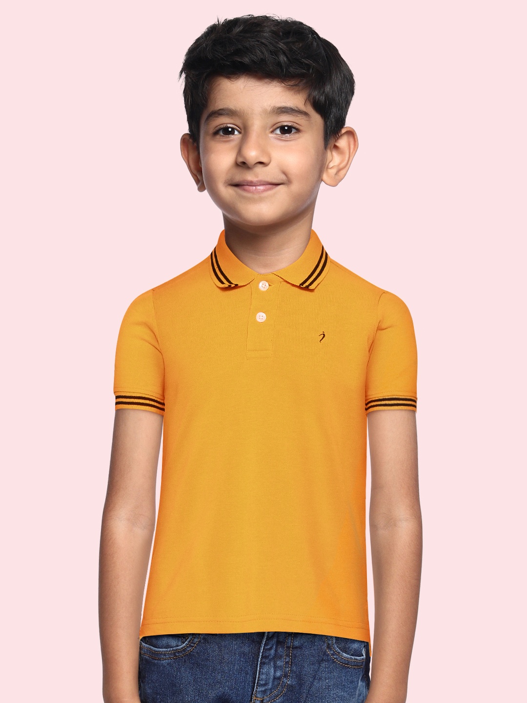

Indian Terrain Boys Mustard Yellow Solid Polo Collar T-shirt Engineered with Anti-Static
