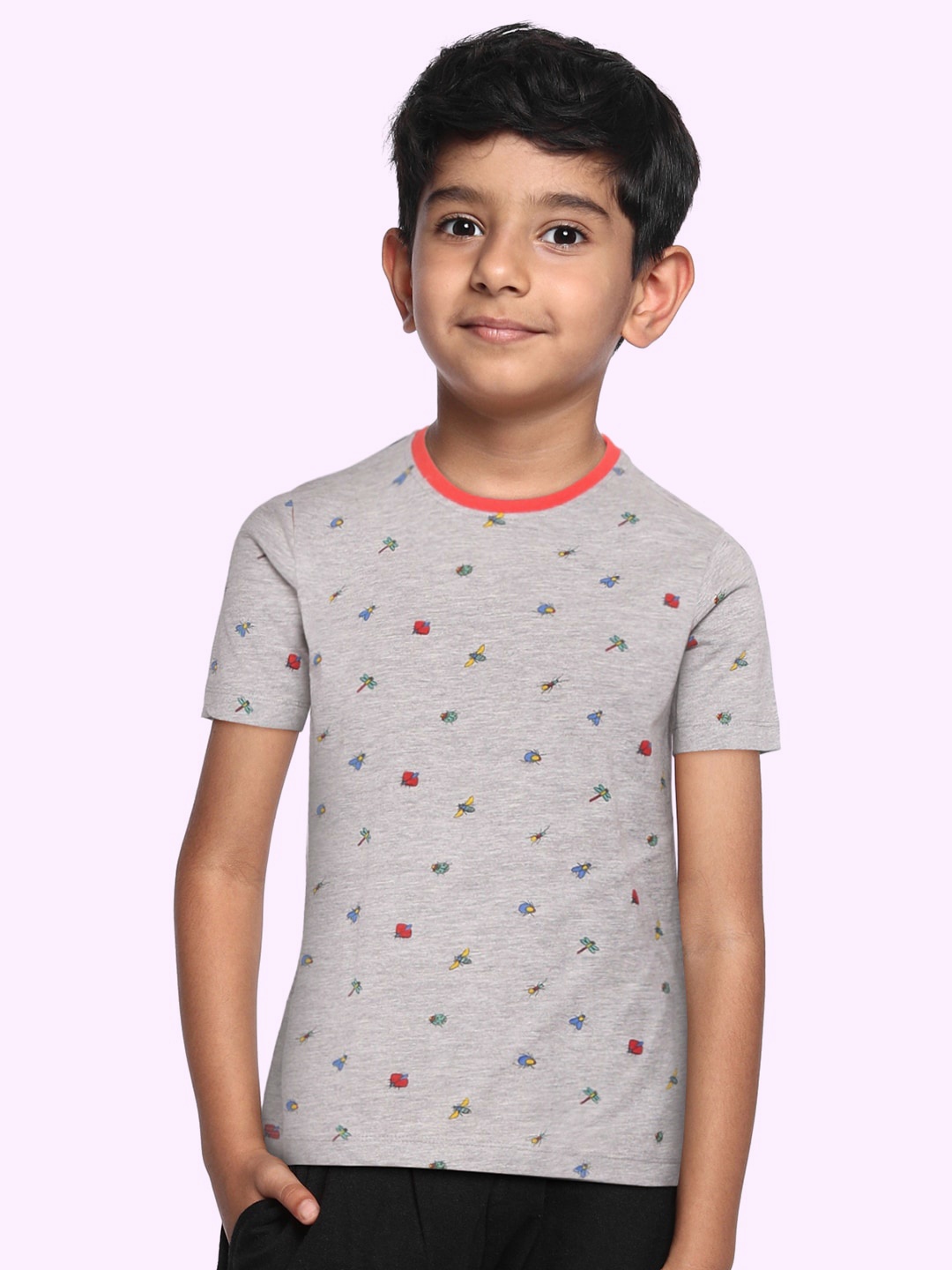 

Indian Terrain Boys Grey & Red Printed T-shirt