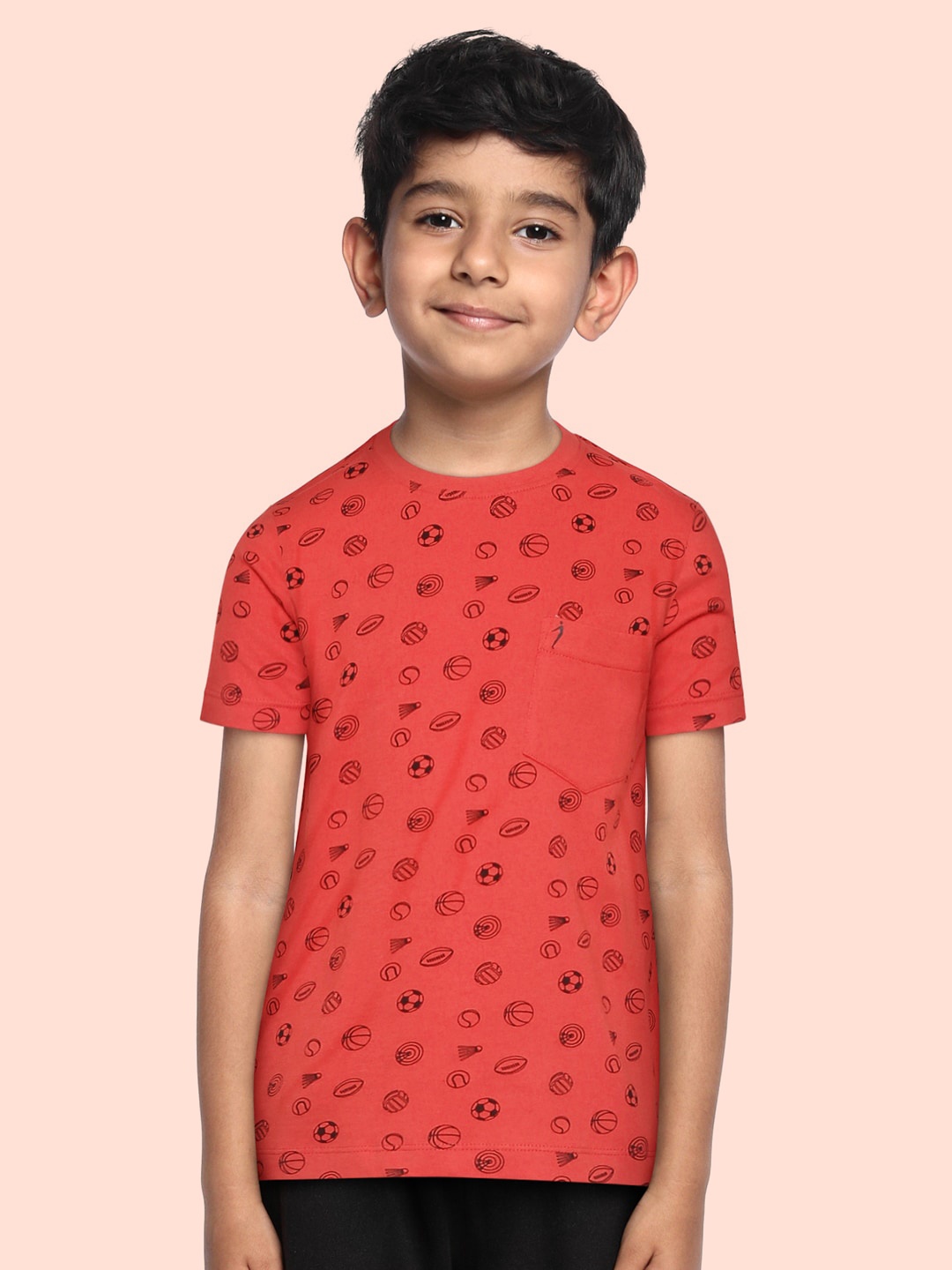 

Indian Terrain Boys Red & Black Printed Pure Cotton T-shirt