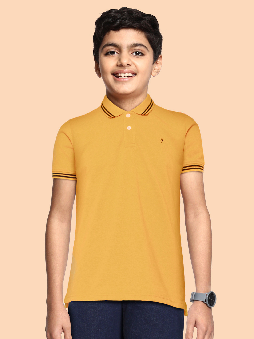 

Indian Terrain Boys Mustard Yellow Polo Collar Solid T-shirt