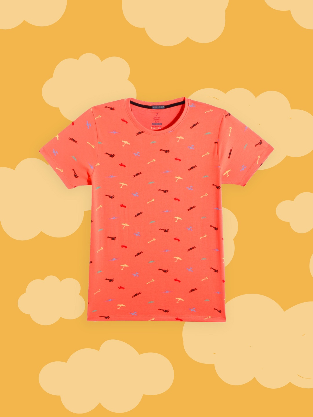 

Indian Terrain Boys Orange & Blue Printed Pure Cotton T-shirt
