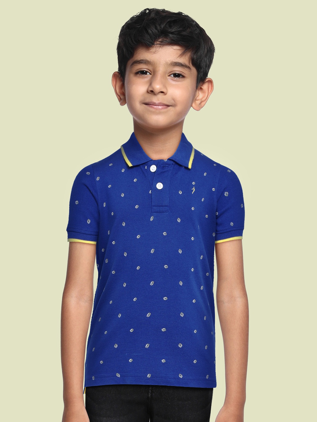 

Indian Terrain Boys Blue Printed Polo Collar Anti Static T-shirt