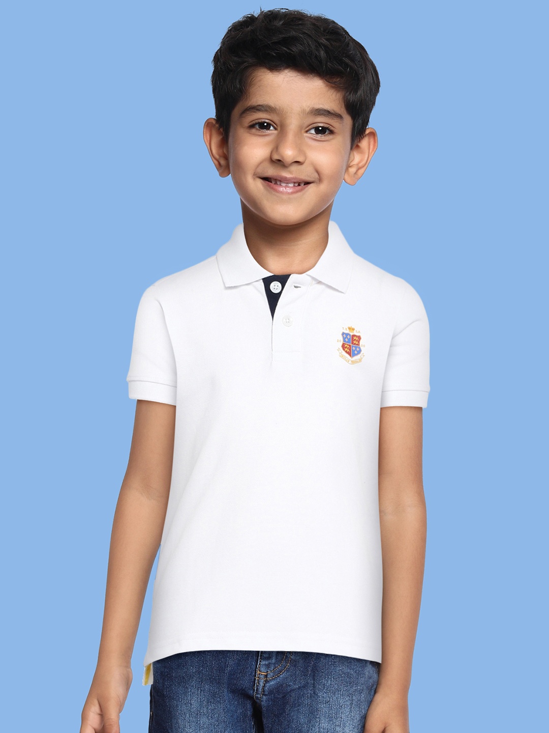 

Indian Terrain Boys White Brand Logo Polo Collar Anti Static Sustainable T-shirt