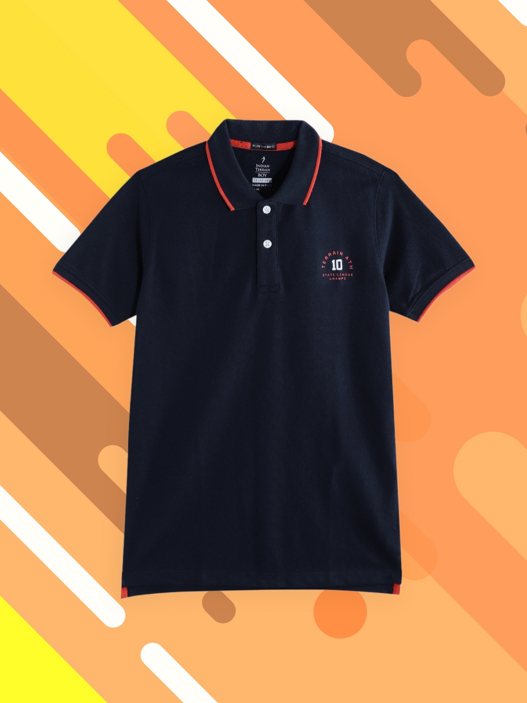 

Indian Terrain Boys Navy Blue Solid Polo Collar T-shirt Engineered with Anti-Static