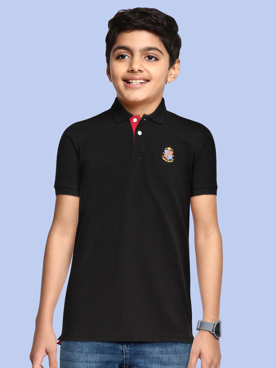 

Indian Terrain Boys Black Solid Polo Collar Anti Static Sustainable T-shirt