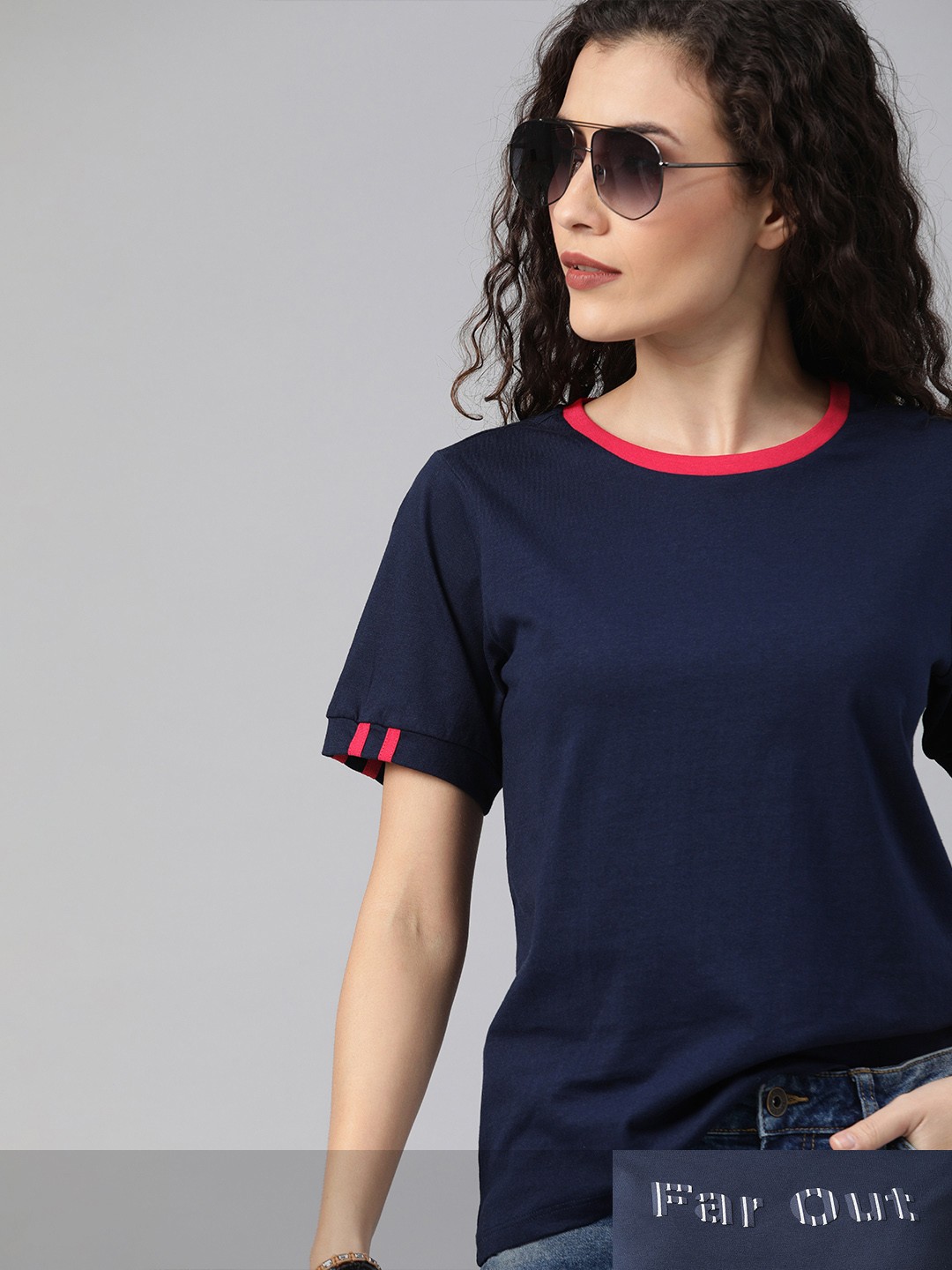 

Roadster Women Set Of 2 Pure Cotton T-shirts, Navy blue