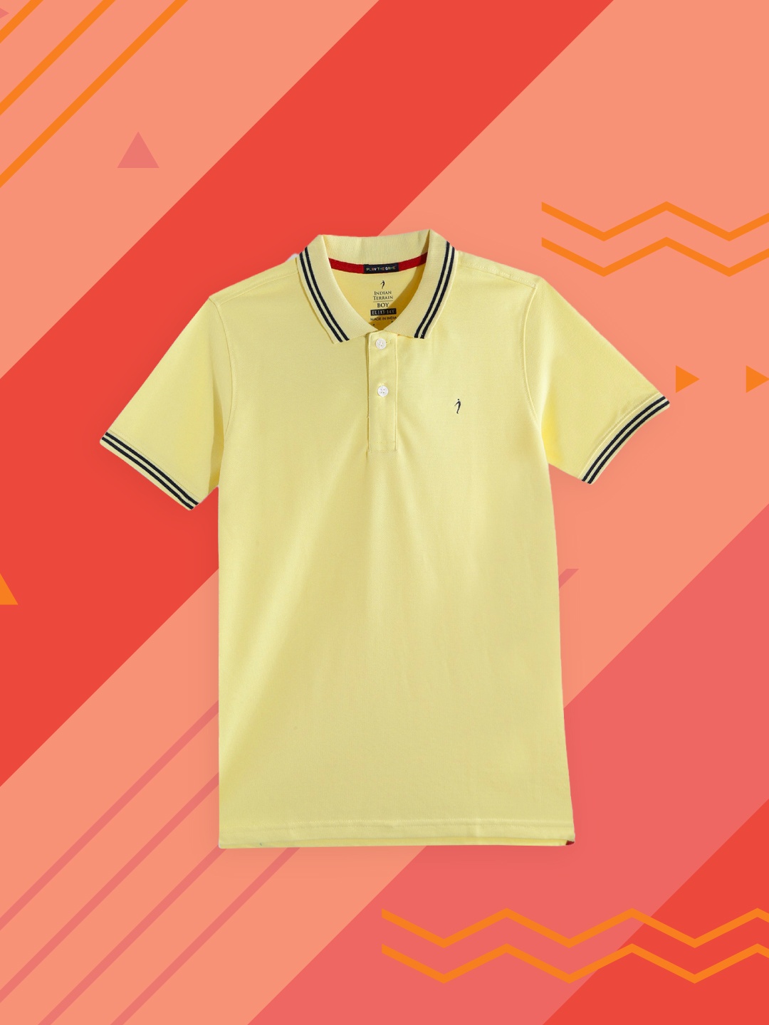 

Indian Terrain Boys Yellow Solid Polo Collar T-shirt Engineered with Anti-Static