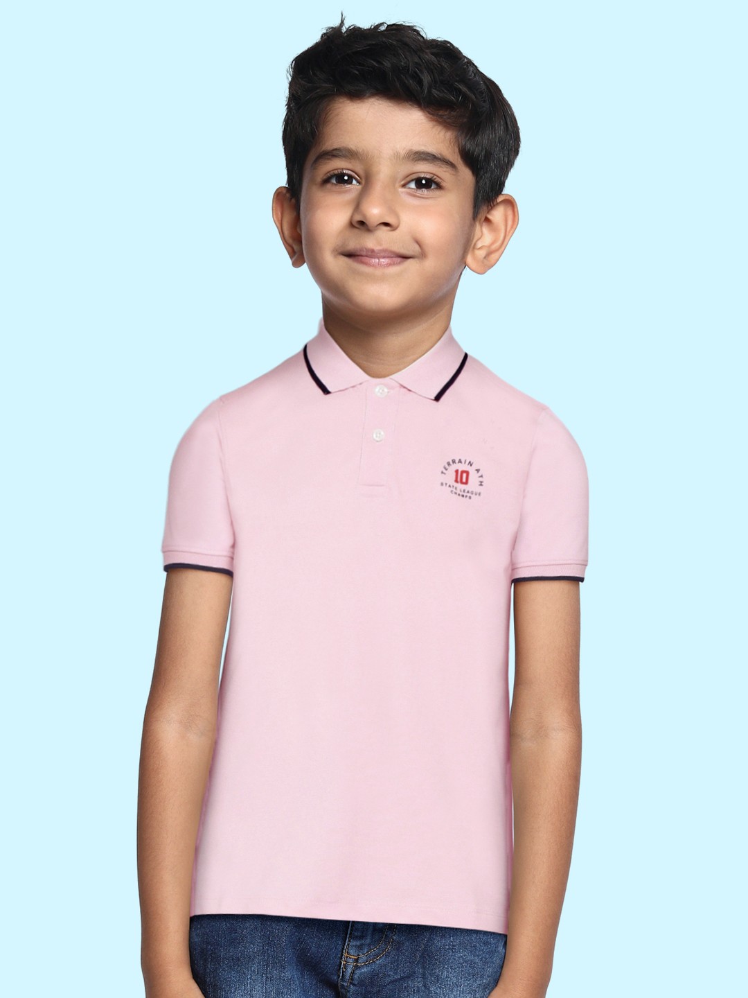 

Indian Terrain Boys Peach-Coloured Solid Anti-Static Polo Collar T-shirt