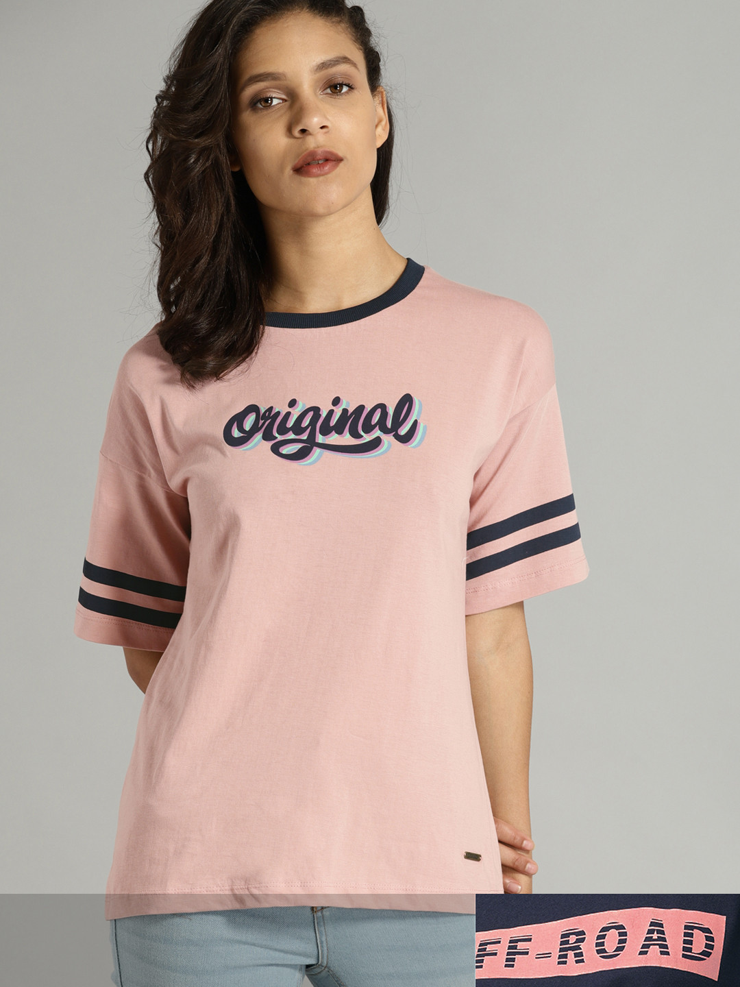 

Roadster Women Pack of 2 Printed Cotton T-shirt, Pink
