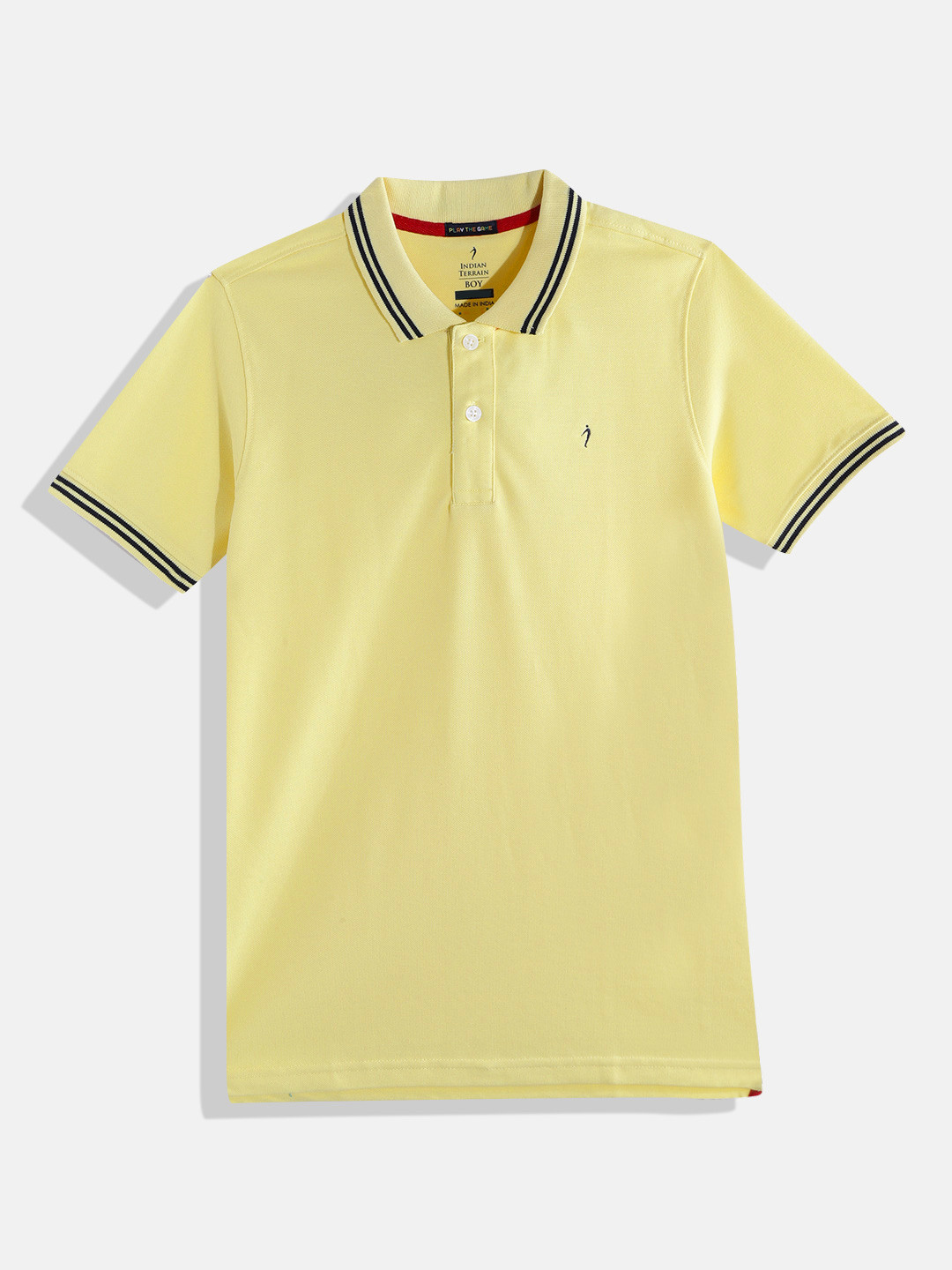 

Indian Terrain Boys Yellow Solid Polo Collar T-shirt Engineered with Anti-Static