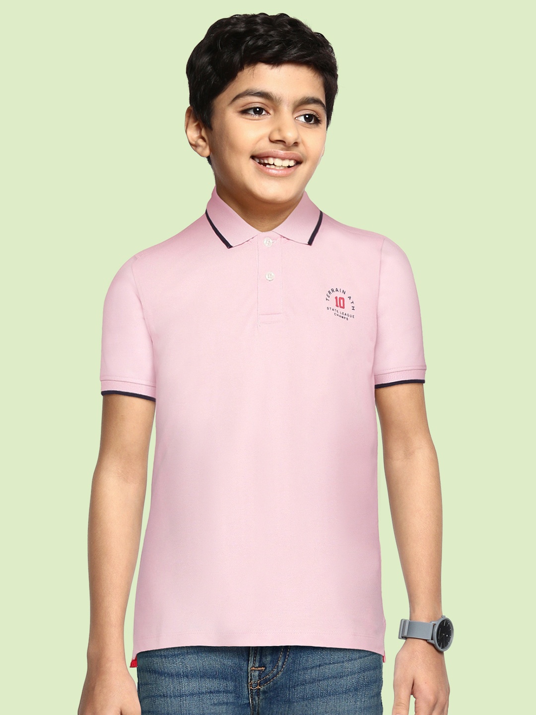 

Indian Terrain Boys Peach-Coloured Solid Anti-Static Polo Collar T-shirt