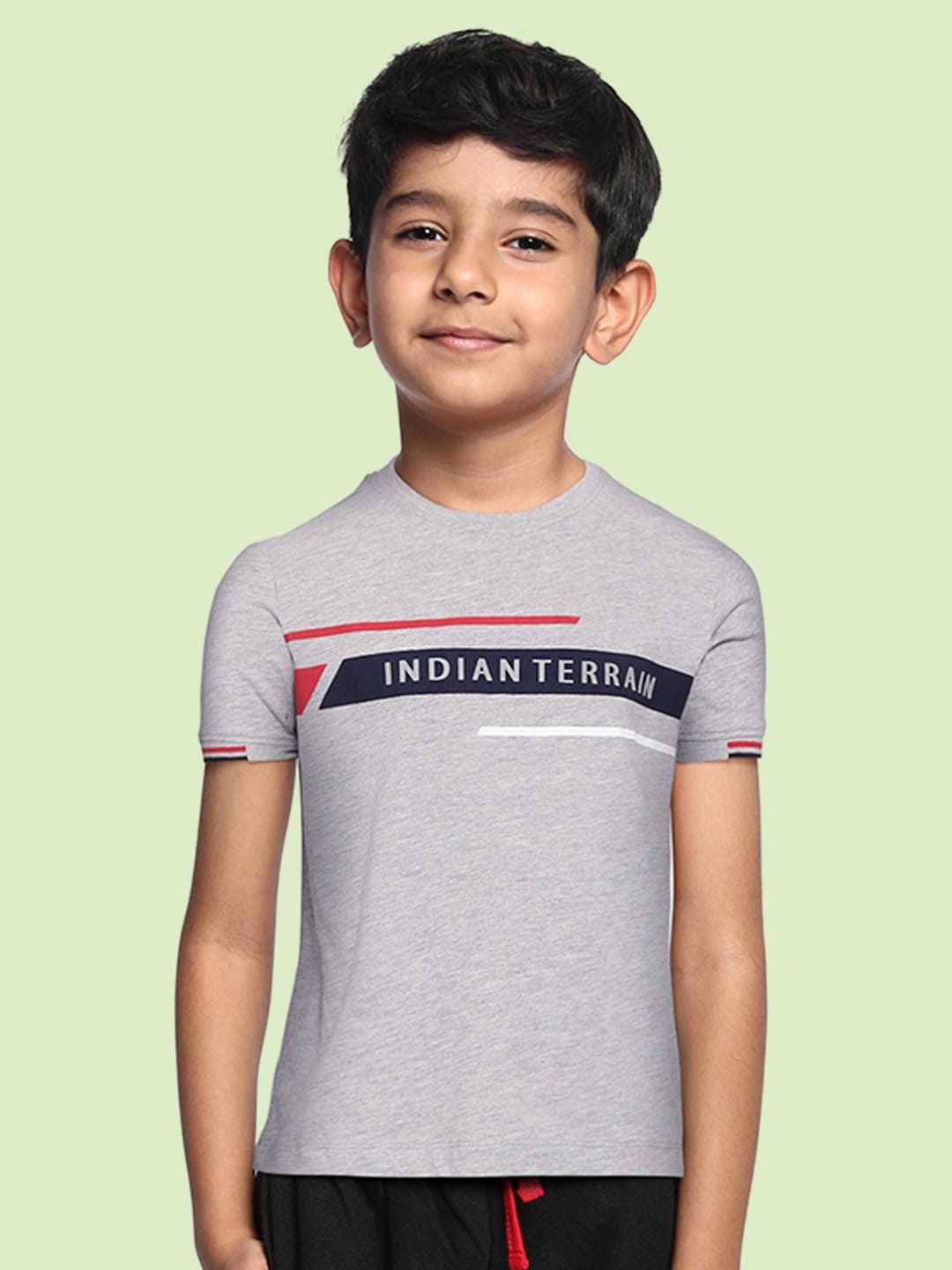 

Indian Terrain Boys Grey Melange Brand Logo Print T-shirt