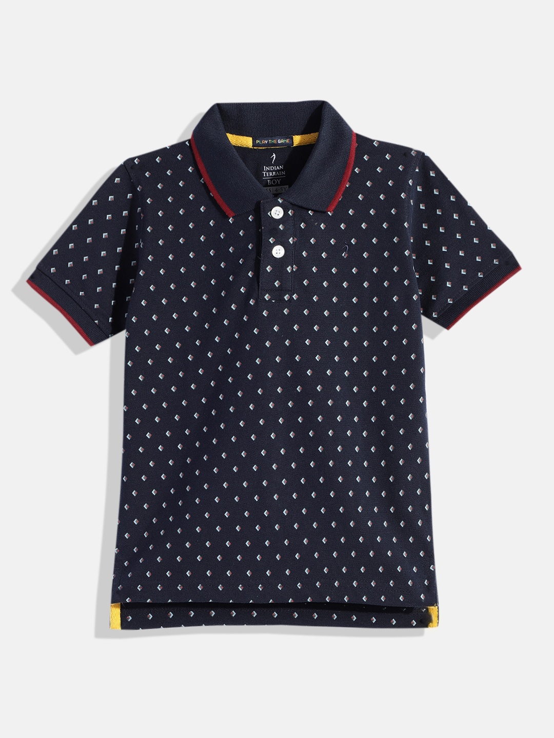 

Indian Terrain Boys Conversational Printed Polo Collar T-shirt, Navy blue