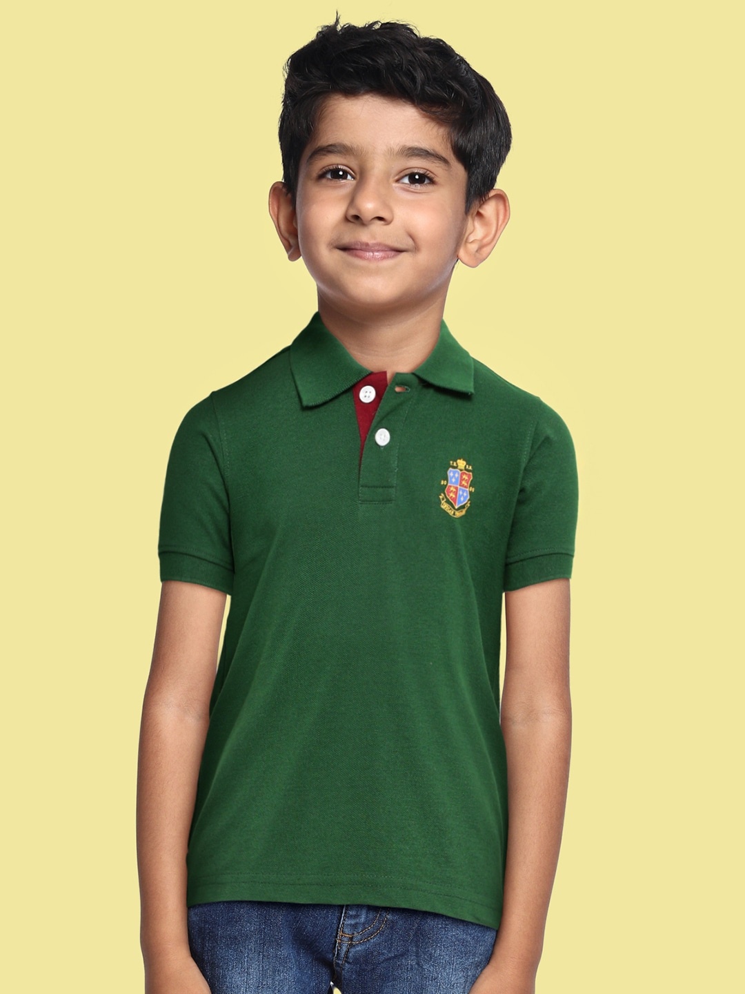 

Indian Terrain Boys Green Brand Logo Polo Collar Anti Static Sustainable T-shirt