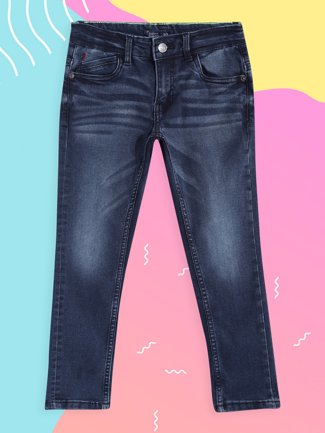 

Indian Terrain Boys Navy Blue Light Fade Stretchable Jeans