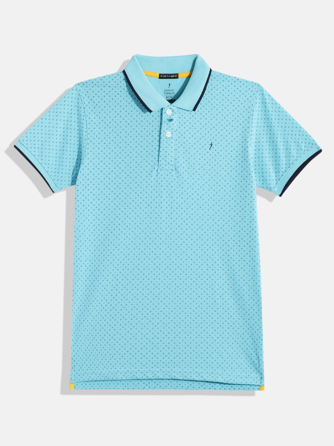 

Indian Terrain Boys Printed Polo Collar T-shirt, Blue