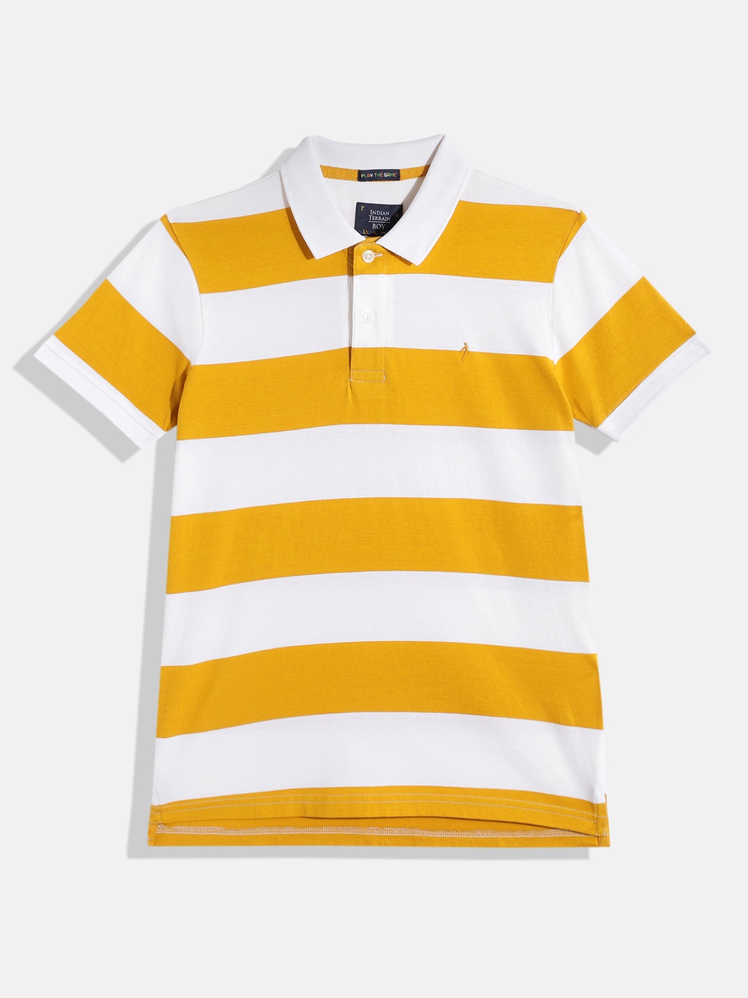 

Indian Terrain Boys Striped Pure Cotton Polo Collar T-shirt, Yellow