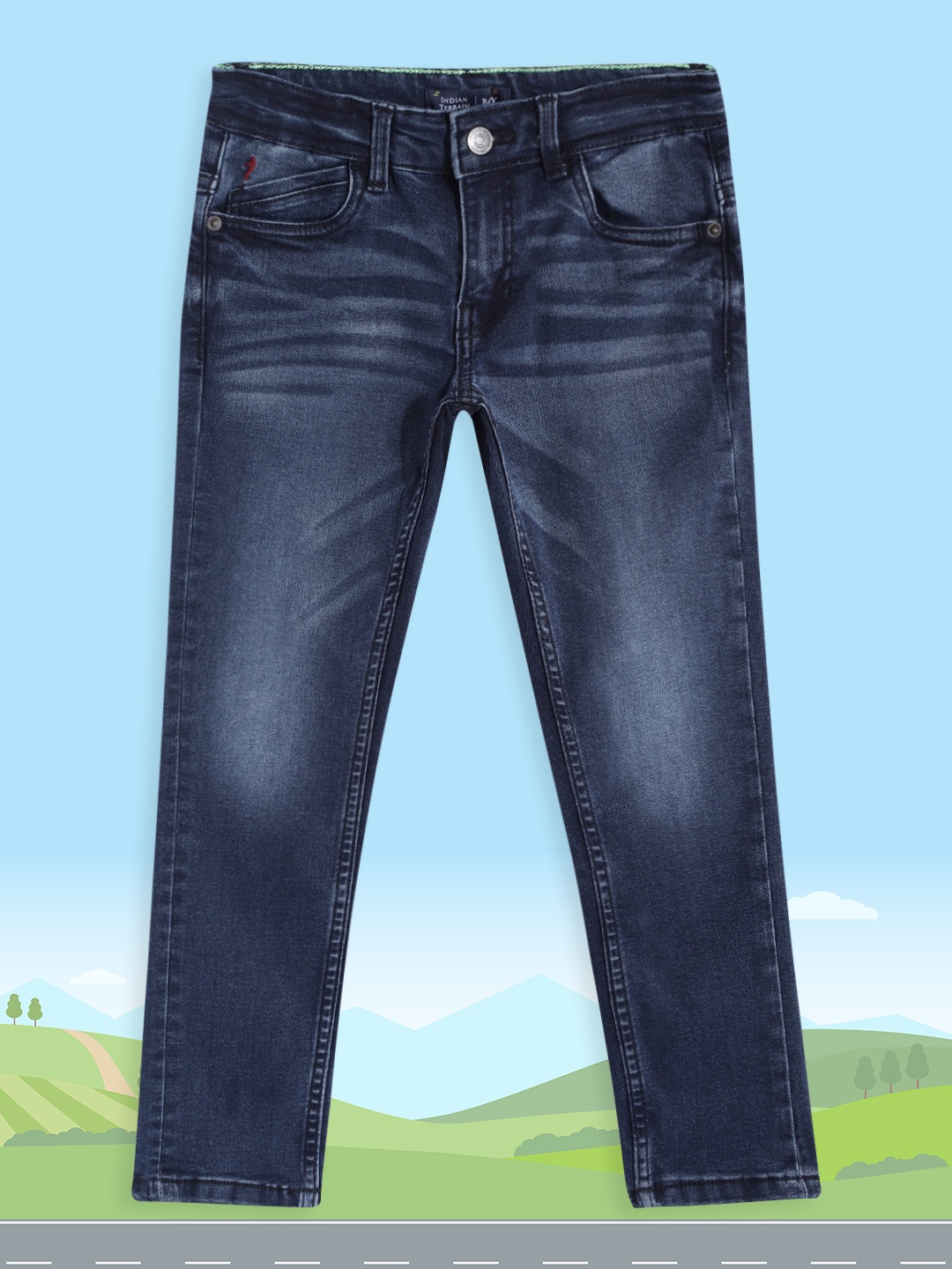 

Indian Terrain Boys Navy Blue Light Fade Stretchable Jeans
