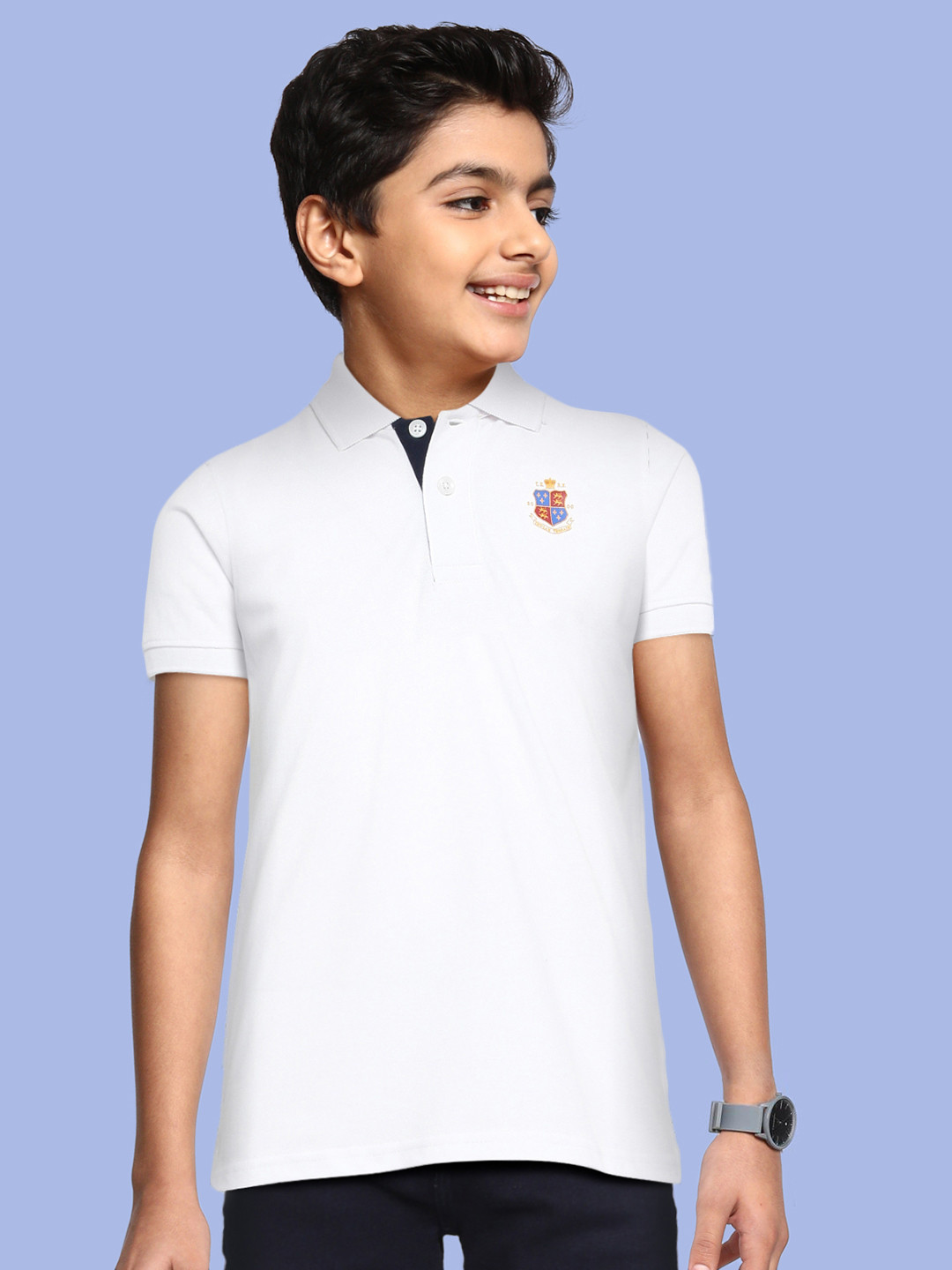 

Indian Terrain Boys White Solid Polo Collar Anti Static Sustainable T-shirt