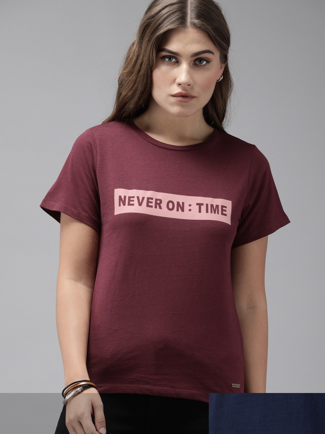 

Roadster Women Pack of 2 Cotton T-shirt, Maroon