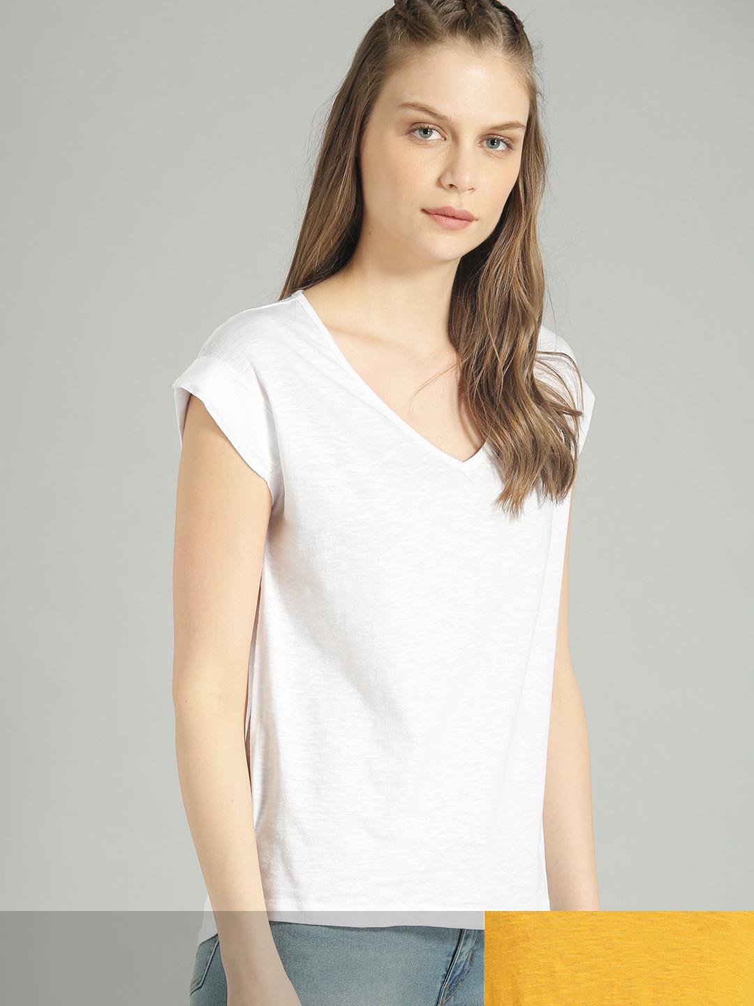 

Roadster Women Pack of 2 Solid Cotton T-shirt, Mustard