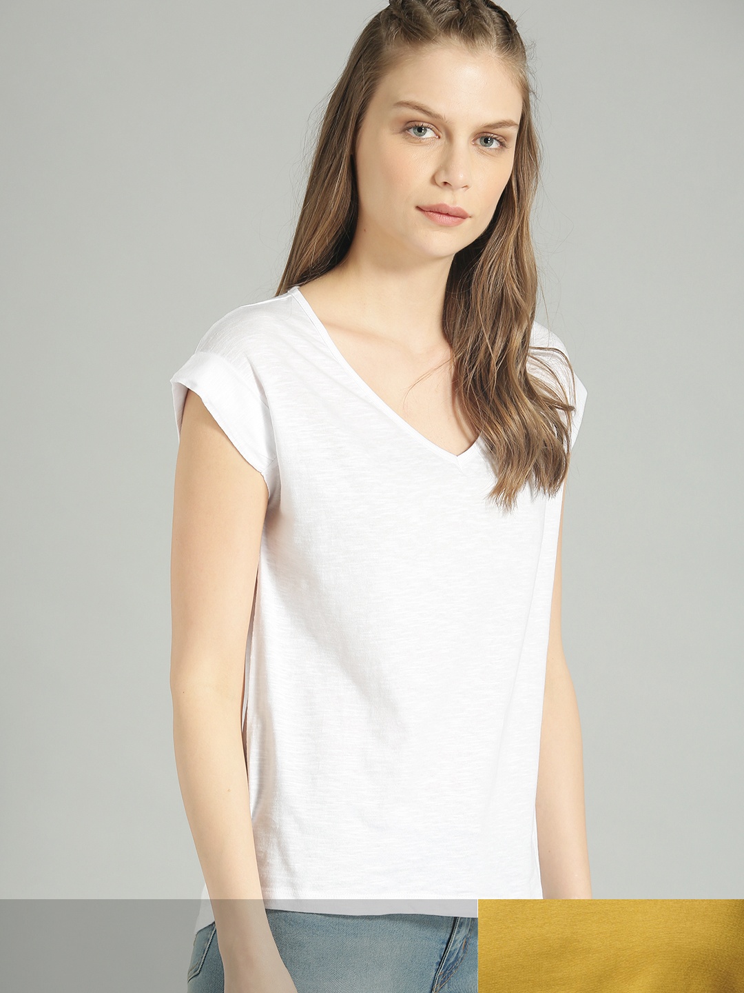 

Roadster Women Pack of 2 Solid Cotton T-shirt, White