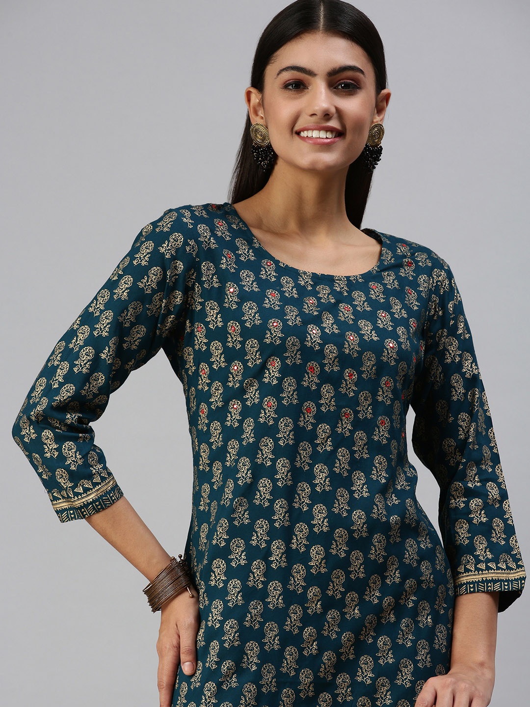 

SHOWOFF Women Navy Blue Ethnic Motifs Printed Cotton Kurta
