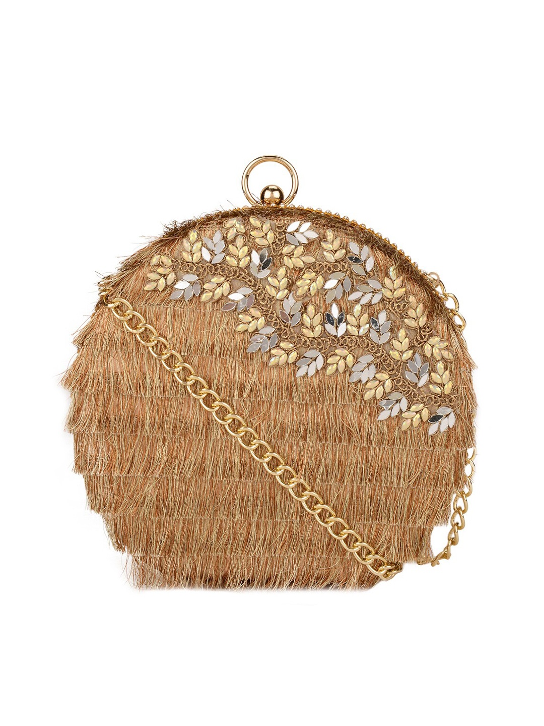 

Vdesi Women Gold-Toned Embellished Fringed Box Clutch