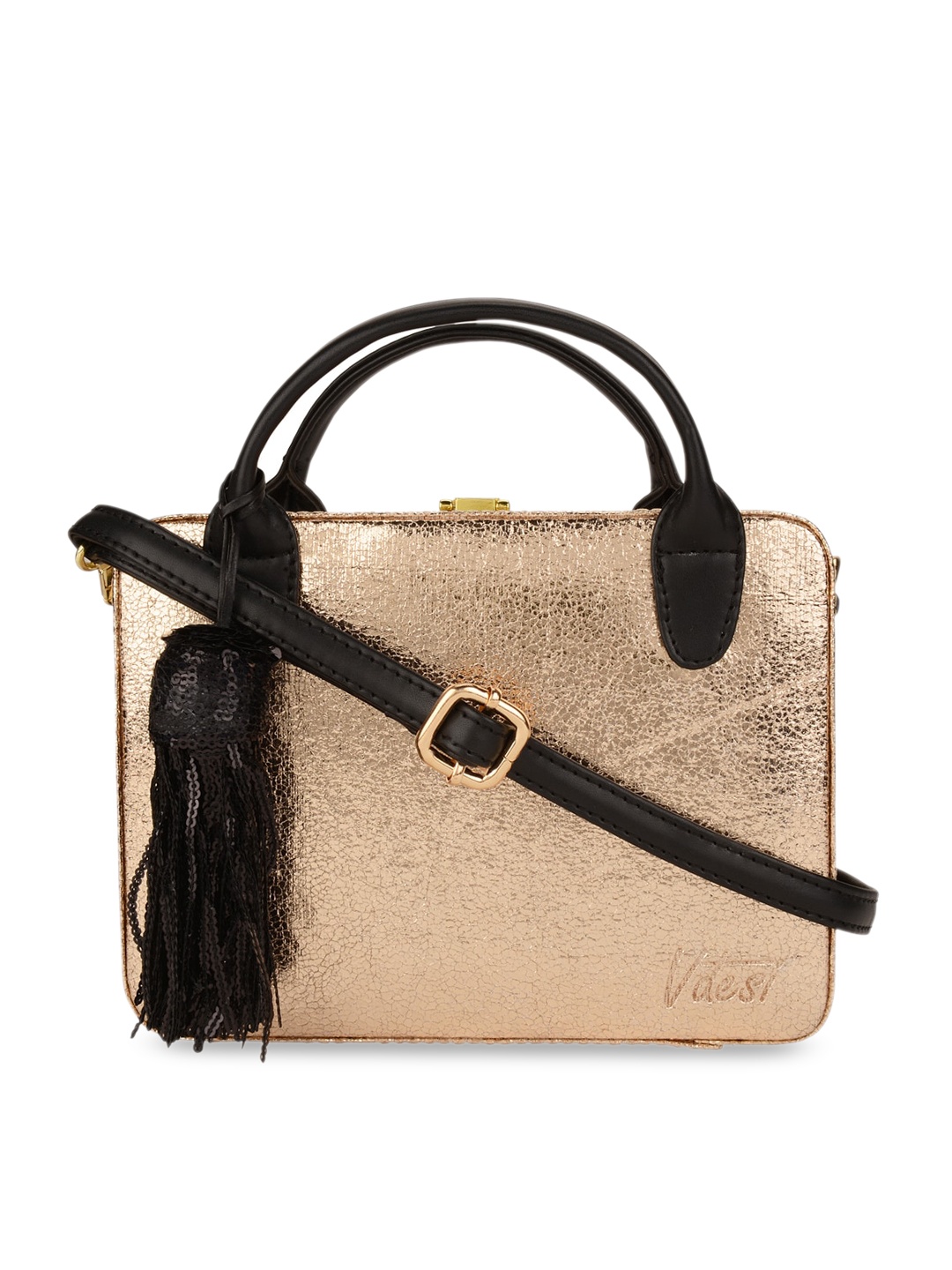 

Vdesi Gold-Toned PU Structured Handheld Bag with Tasselled