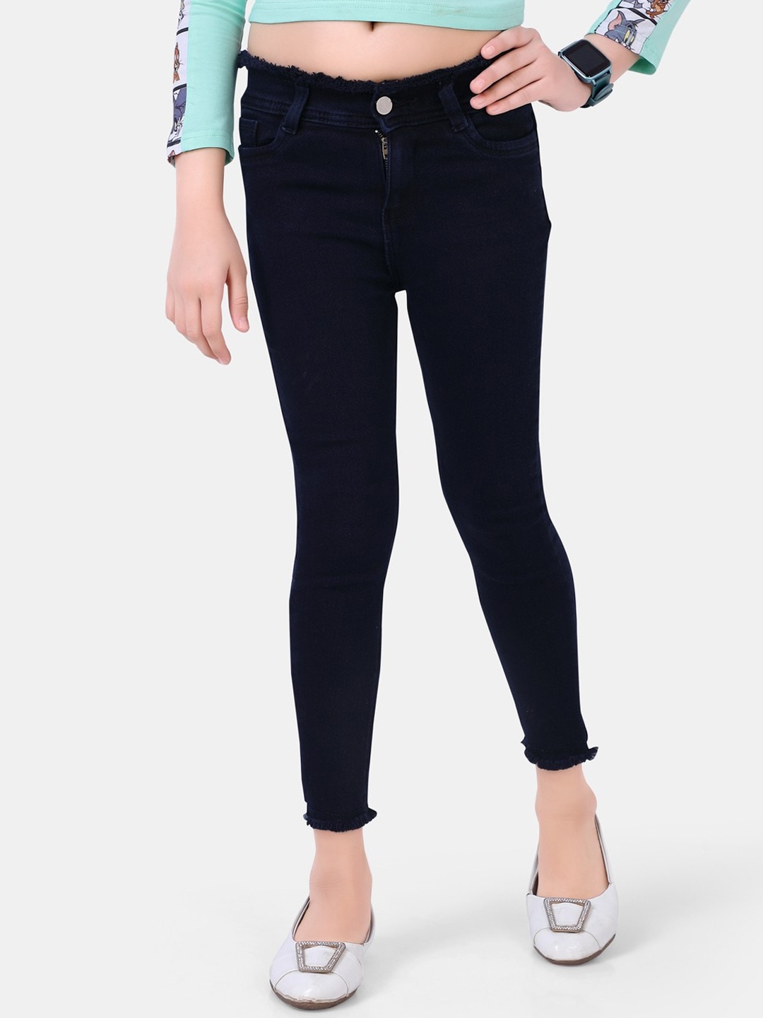 

POPLINS Girls Navy Blue Slim Fit Low-Rise Denim Jeans