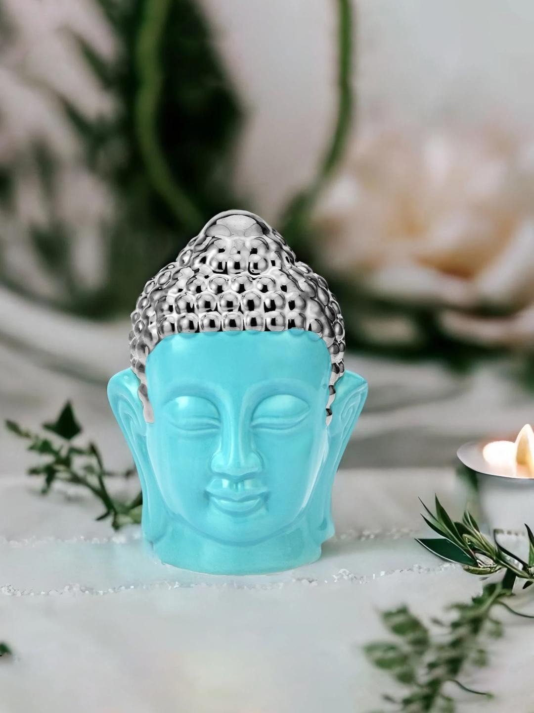 

Athome by Nilkamal Blue Buddha Face Showpieces, Sea green