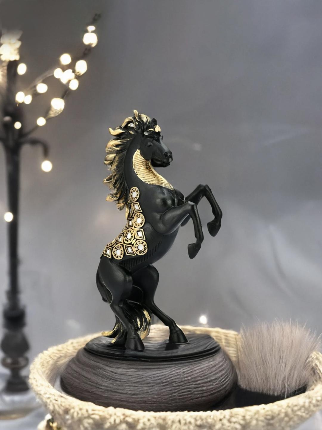 

Athome by Nilkamal Black & Gold-Coloured Jumping Horse Showpiece