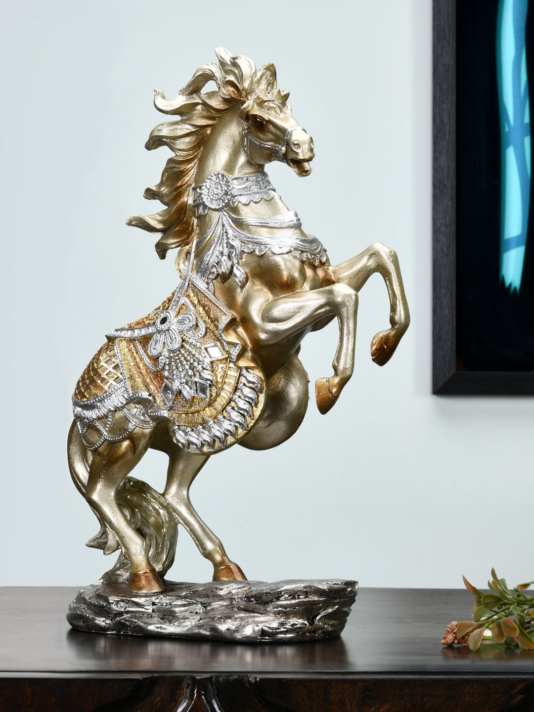 

Athome by Nilkamal Gold Jumping Horse Showpiece