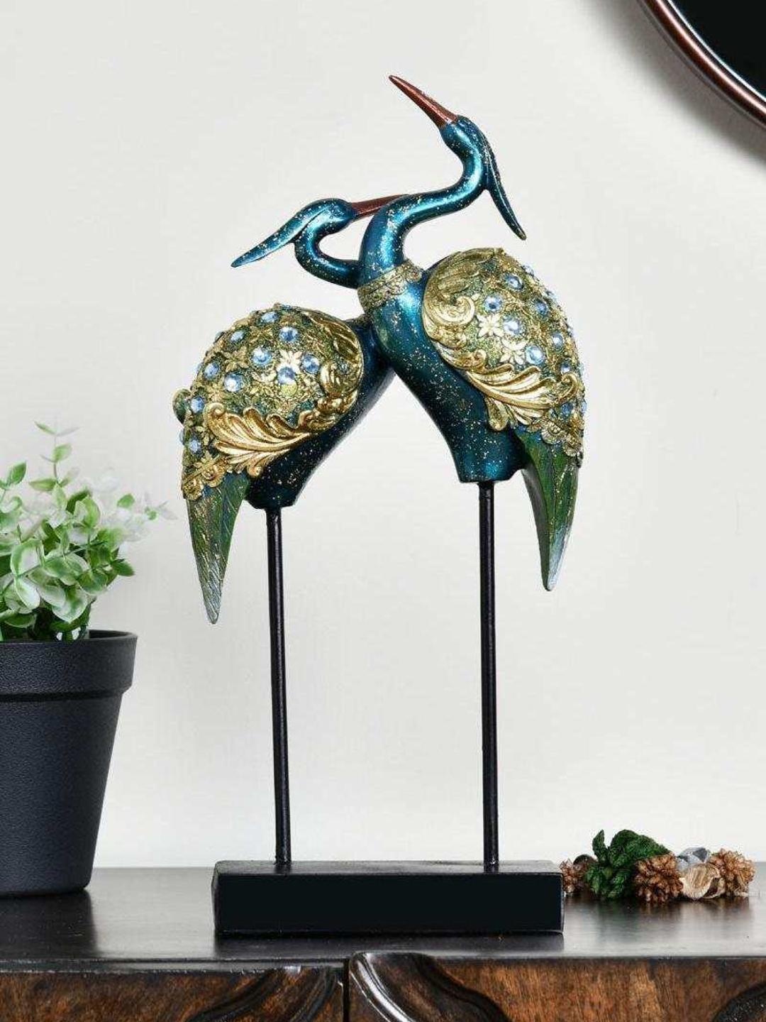 

Athome by Nilkamal Sea Green Mother Son Swan Showpiece