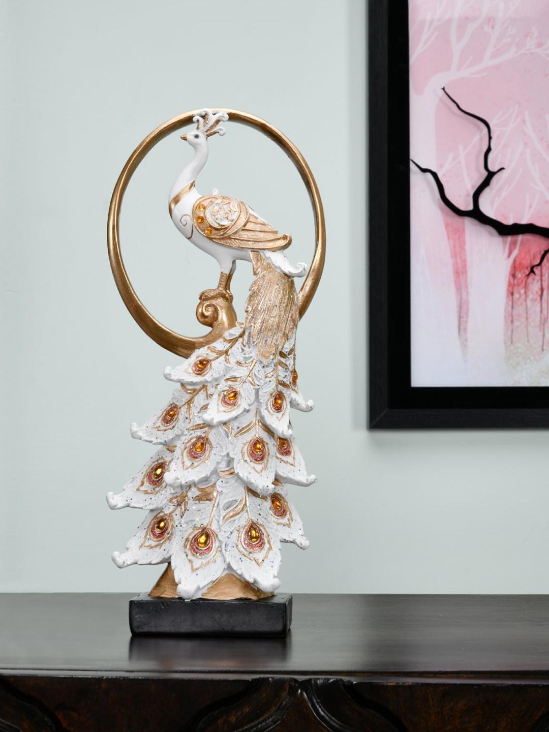 

Athome by Nilkamal Gold-Toned & White Standing Peacock Showpiece